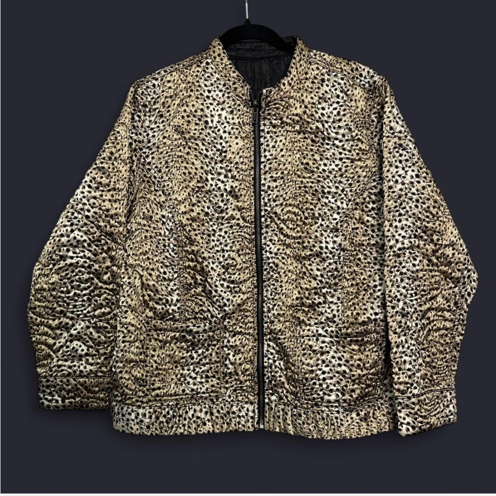 Chico's Tan and Black‎ Leopard Print Bomber Jacket